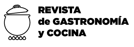 Logo Revista de Gastronomía y cocina. El ícono es una olla de barro sobre le fuego en línea negra.